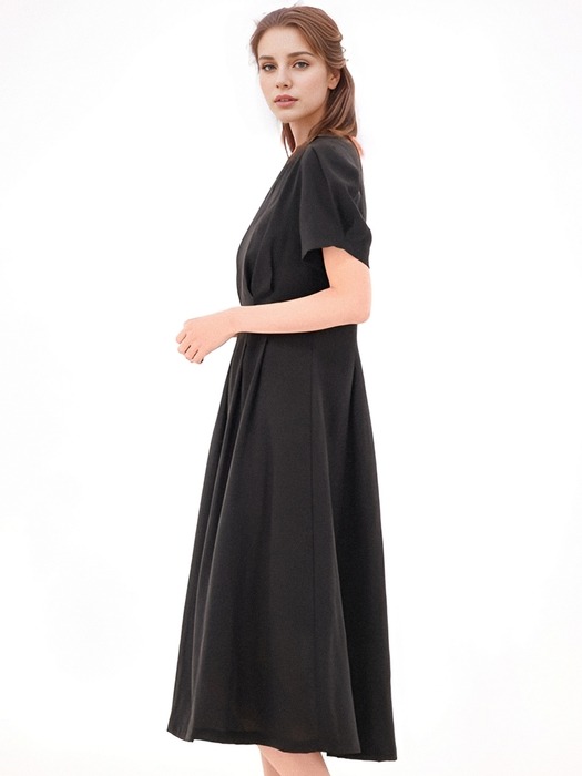 V neck Linen Dress _Black