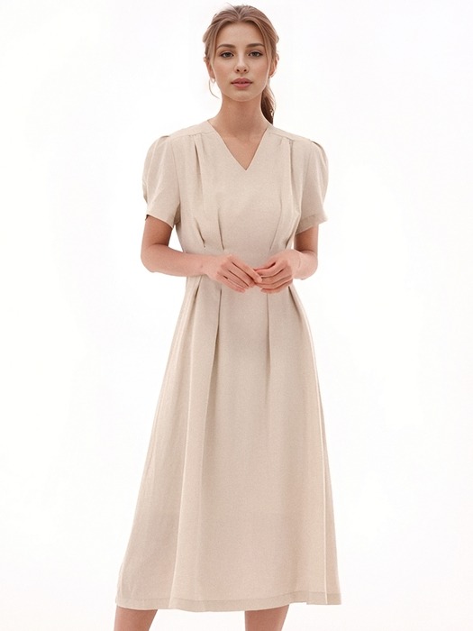 V neck Linen Dress _Black