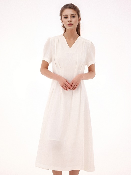 V neck Linen Dress _Black