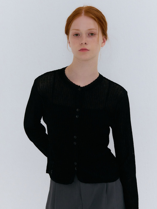 SUMMER RIBBED LINEN CARDIGAN BLACK