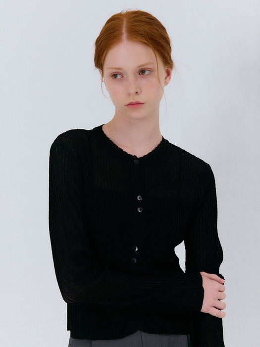 SUMMER RIBBED LINEN CARDIGAN BLACK