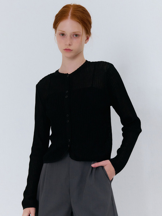 SUMMER RIBBED LINEN CARDIGAN BLACK