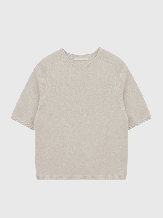 Raccoon Whole Garment Half-sleeved Raglan Wool Knit