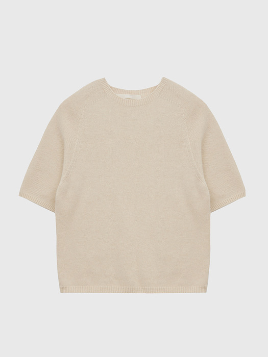 Raccoon Whole Garment Half-sleeved Raglan Wool Knit