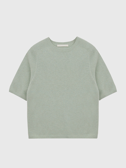 Raccoon Whole Garment Half-sleeved Raglan Wool Knit