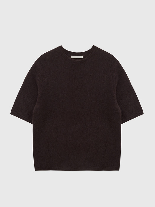 Raccoon Whole Garment Half-sleeved Raglan Wool Knit