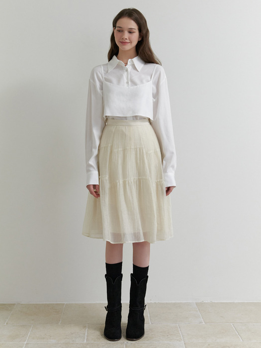 [단독]Churros shirring skirt (cream)