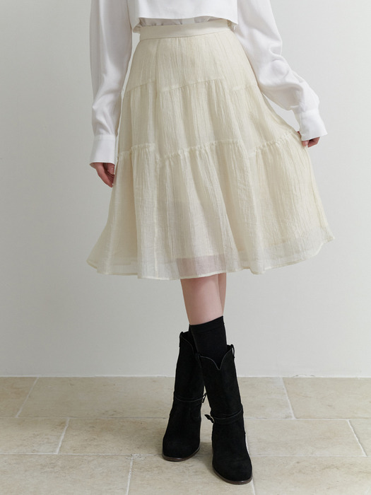 [단독]Churros shirring skirt (cream)