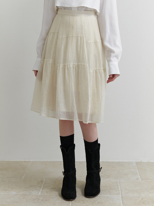 [단독]Churros shirring skirt (cream)