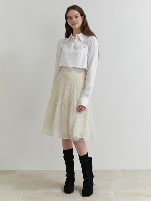 [단독]Churros shirring skirt (cream)