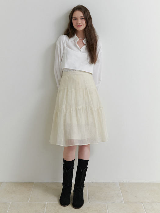 [단독]Churros shirring skirt (cream)