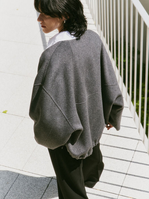 HANDMADE CASHMERE COLLARLESS COAT [OATMEAL][CHARCOAL]