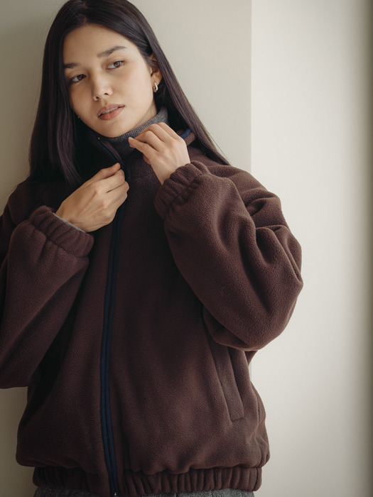 Cozy fleece zip-up jumper_Brown