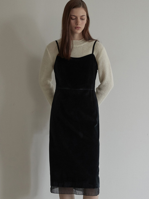 Velvet sheer patch dress - Black