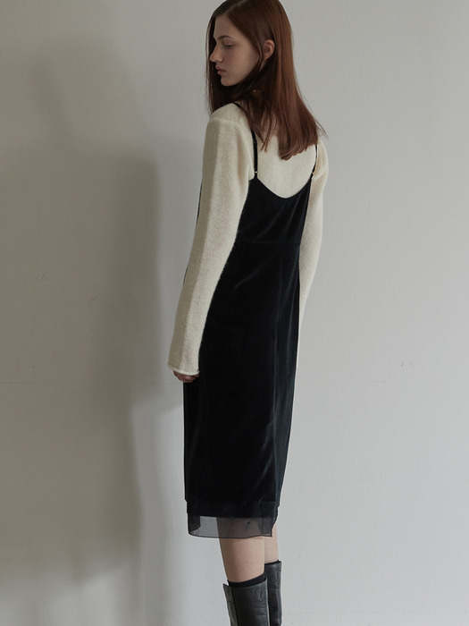 Velvet sheer patch dress - Black