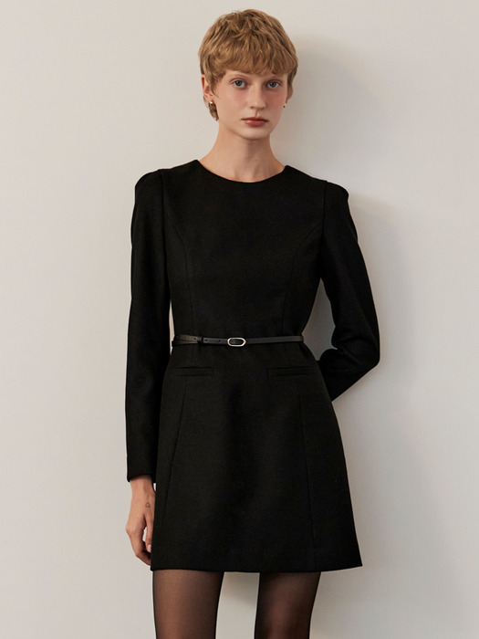 PRINCESS LINE WOOL DRESS_BLACK