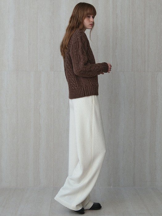 shaggy hair aran knit (melange brown)