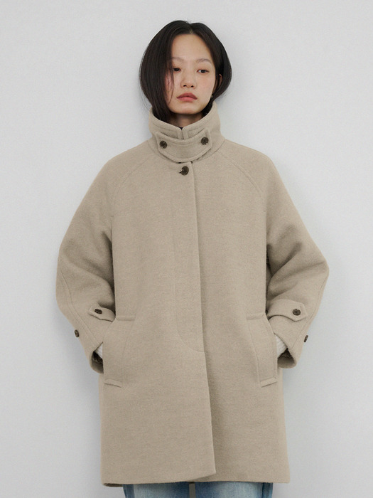 Soft boucle wool half coat (Ash beige)