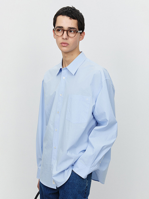 UNISEX PAPERLY COTTON OVERSIZED SHIRT SOFT BLUE_M_UDSH5A107B1