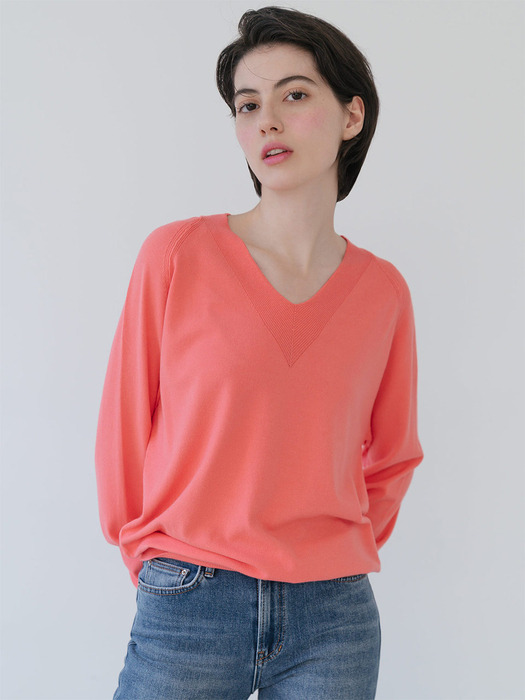 V-neck Raglan Long Sleeve Knitwear (6colors)