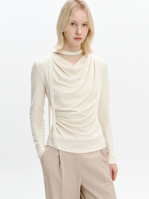 Cowl-neck Draped T-blouse BUTTER