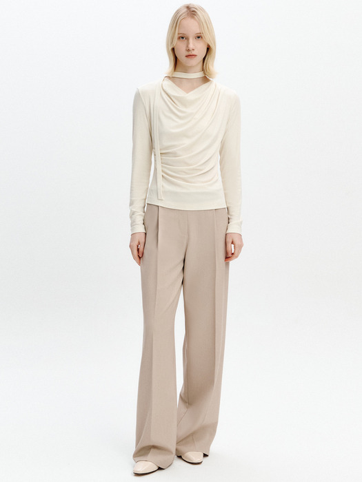 Cowl-neck Draped T-blouse BUTTER
