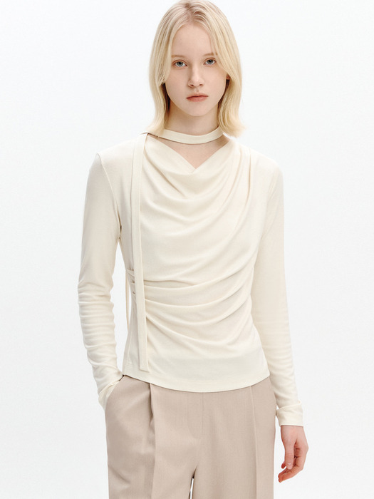 Cowl-neck Draped T-blouse BUTTER