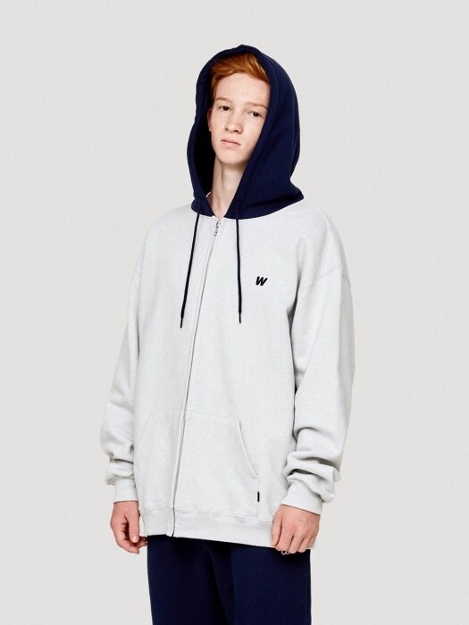 W LOGO HOODED ZIP JK (GREY)