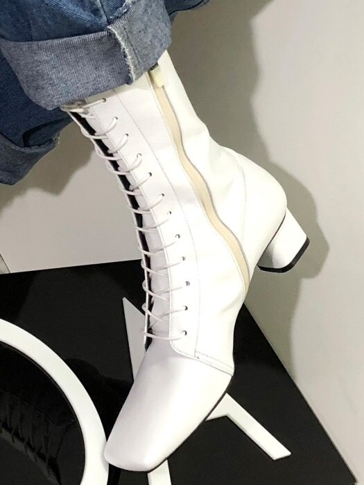 SQUARE SLIM LACE-UP BOOTS 4cm M-IG-180904 WHITE