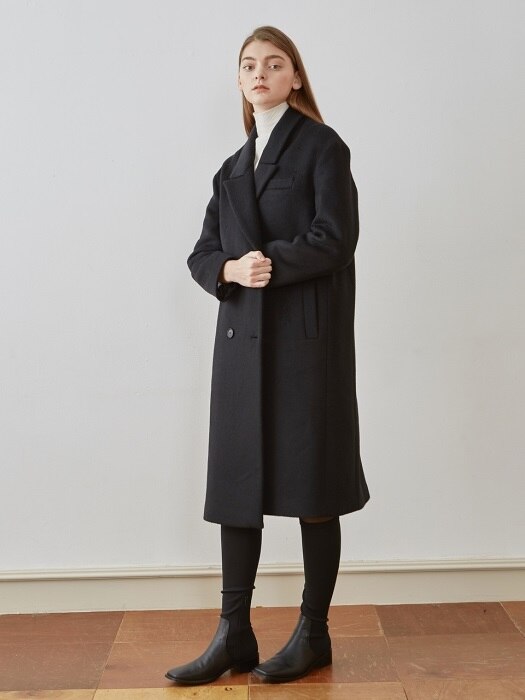  Double Long Coat-black