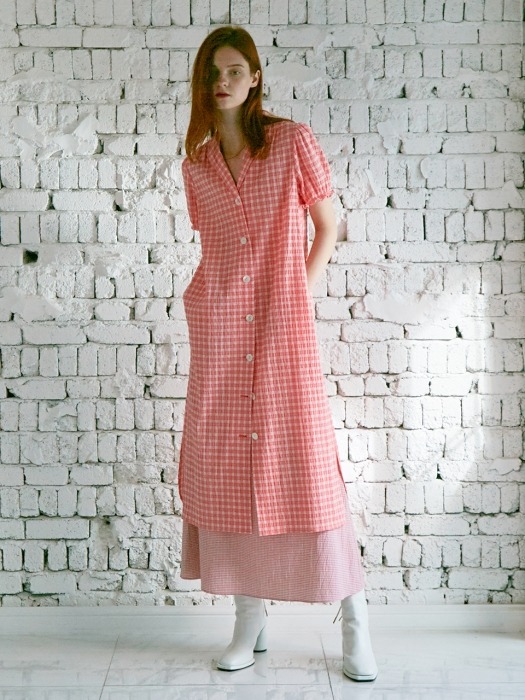 VINTAGE RETRO DRESS PEACH SEERSUCKER