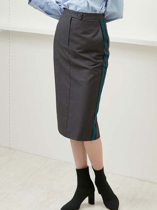 side color block skirt Grey