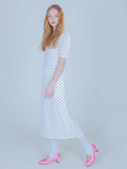 Dot with flower dress_ivory