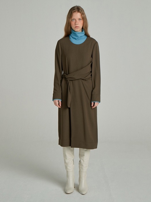 Waist Belted Dress_Khaki