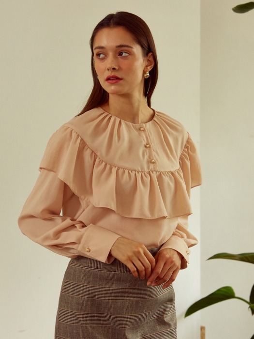 [By Joorti] J268 Frill blouse (pink beige)