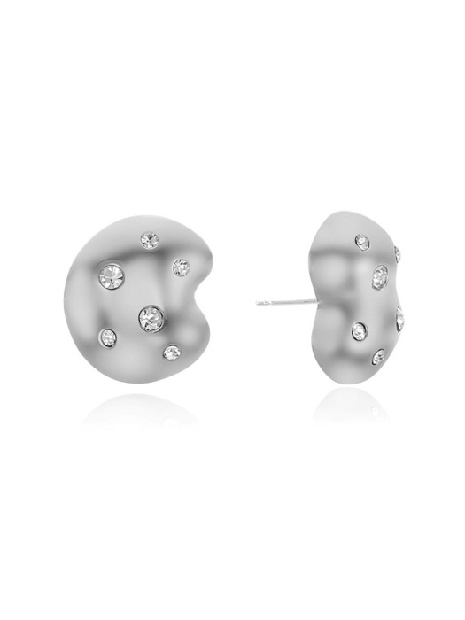 Bean Button Earring_Silver