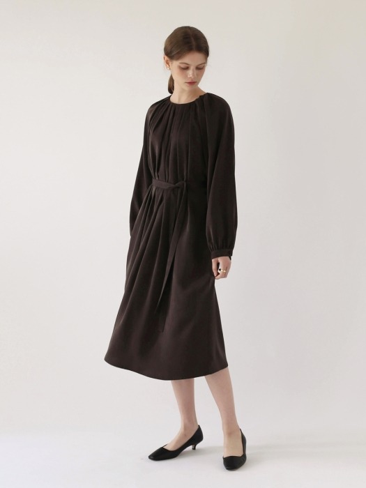 Wave pleated dress - Ash brown