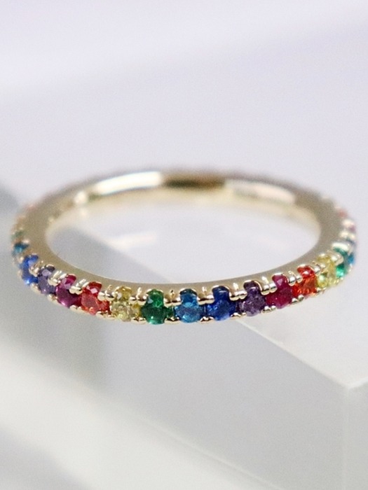 Rainbow cubic gold guard Ring