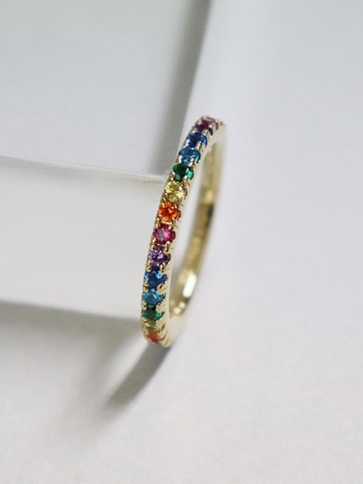Rainbow cubic gold guard Ring