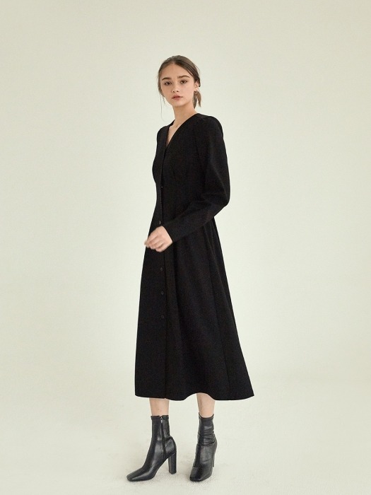 love pintuck button dress[black]