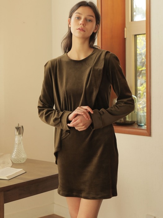 VELVET UNBALANCE MINI ONE-PIECE_KHAKI