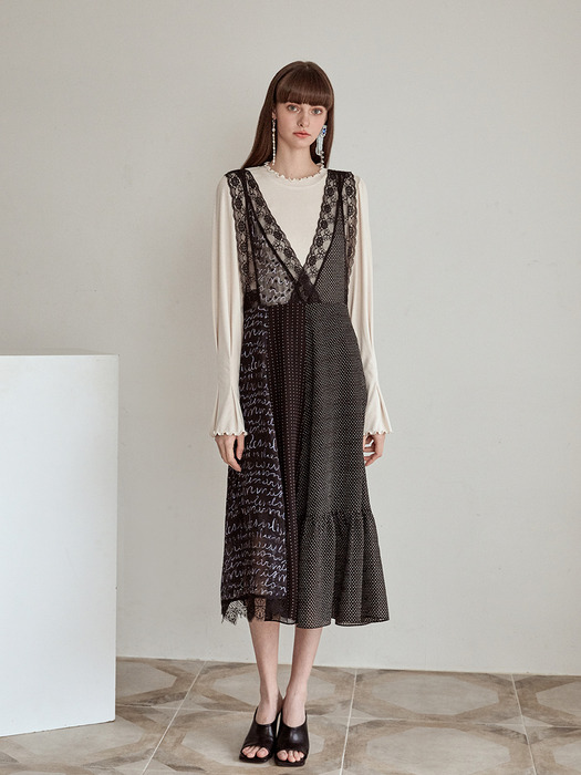 Mix Pattern Sleeveless Dress, Black