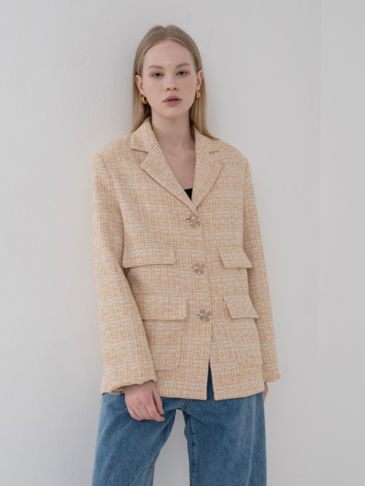 Pocket pointed tweed blazer in yellow