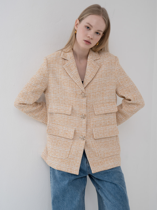 Pocket pointed tweed blazer in yellow