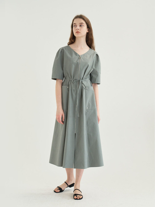 20 SUMMER_Ash Green Poplin Zip-up Dress