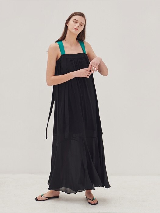 Strap point chiffon dress_Black