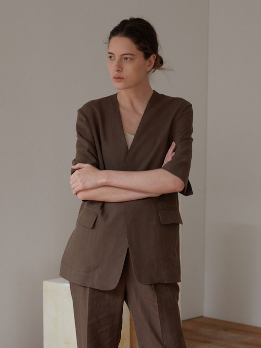 WHERE LINEN JACKET (CHOCO BROWN)