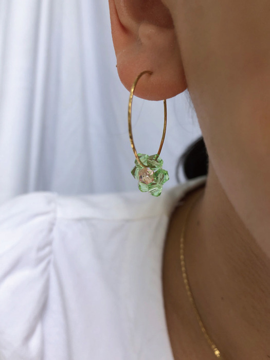 Single Summer Flower Hoop Earrings  싱글 썸머 플라워 후프이어링- Green/Pink  