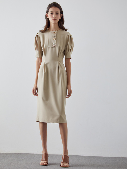 BUTTON POINT DRESS_BEIGE