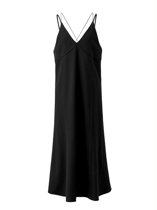 Wool strap layered dress - Black